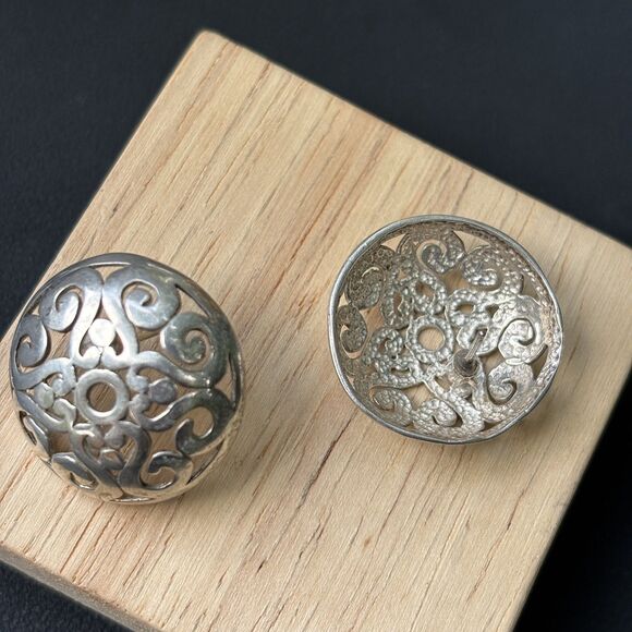 Vintage Handcrafted Sterling Silver Filigree Dome Earrings 7.1g Ornate Floral - Picture 3 of 6